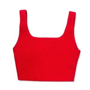 Babaton Aritzia Sculpt Knit Red Tank Top Squareneck Cropped Ribbed‎ Size XS